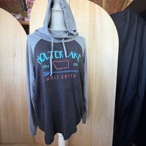 Blue 84 Hoodie Womens XL Gray Holter Lake Wolf Creek Montana Raglan Pullover
